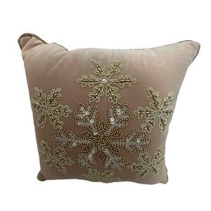 Luxurious Gold and Cream Snowflake Holiday Pillow